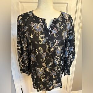 Rebecca Taylor Black, White and blue Floral Top